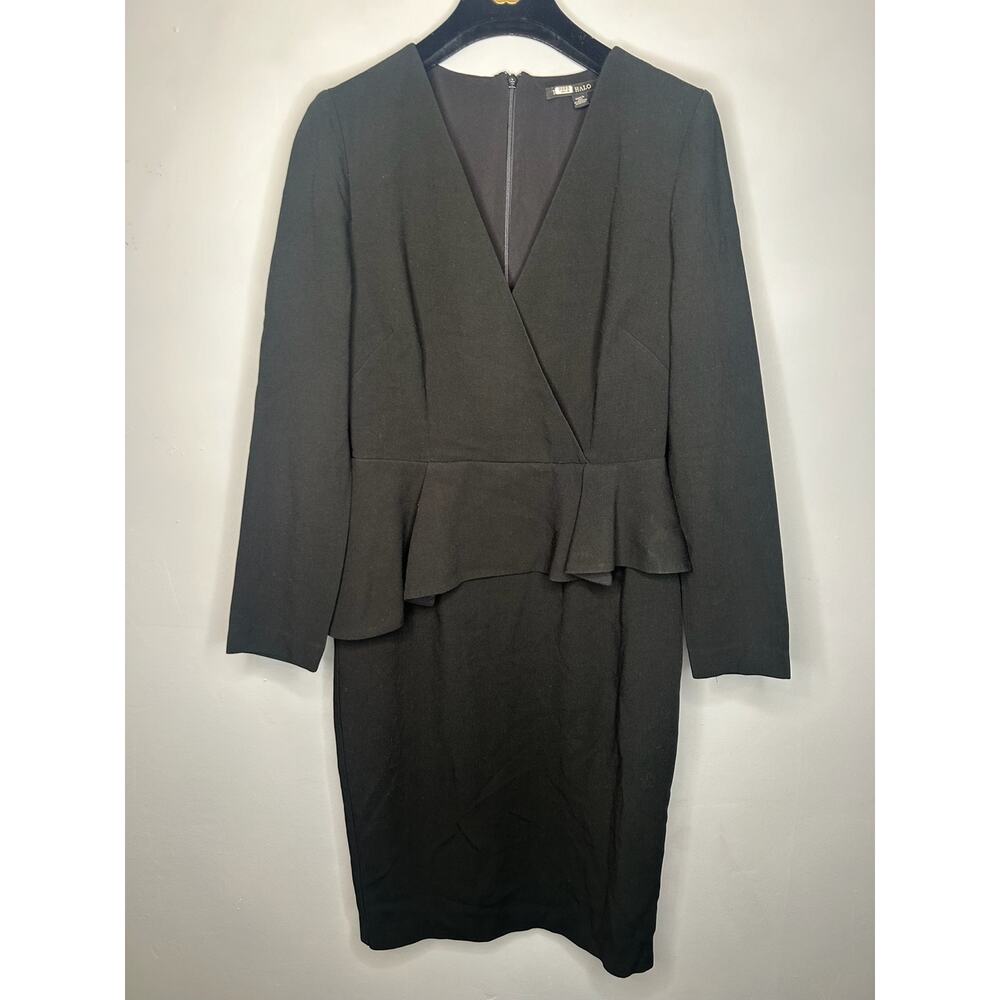 NWT Black Halo Jacquelyn Black Sheath Peplum Detail Long Sleeve Dress Size 10